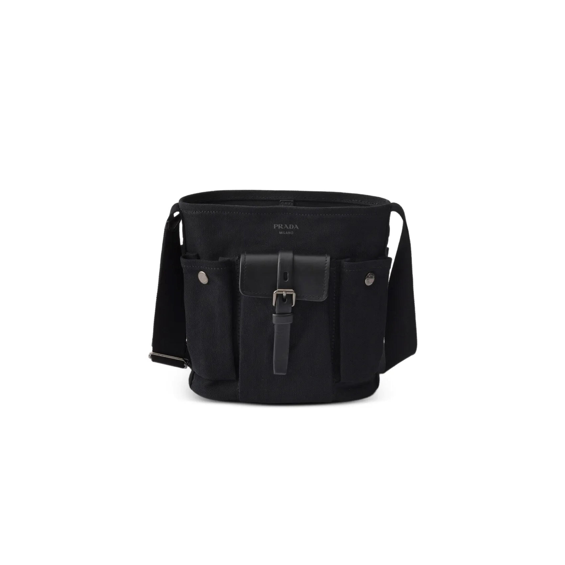 PRADA ROUTE MINI CANVAS AND LEATHER BUCKET BAG 1BE106 (24.5*23*15cm)